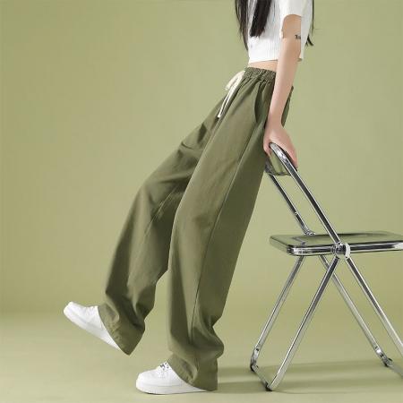 BY18763# oversize裤子日系慵懒坠感军绿色工装裤女秋高腰阔腿休闲拖地长裤 服裝批發女裝批發服飾貨源