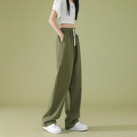 BY18763# oversize裤子日系慵懒坠感军绿色工装裤女秋高腰阔腿休闲拖地长裤 服裝批發女裝批發服飾貨源