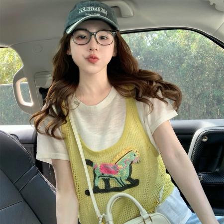 BY18766# 假两件拼接短袖t恤女新款夏季薄款设计感宽松减龄小个子上衣 服裝批發女裝批發服飾貨源