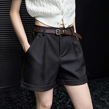 BY18768# 新款老钱风高腰显瘦外穿百搭垂感西装a字阔腿休闲裤短裤 服裝批發女裝批發服飾貨源