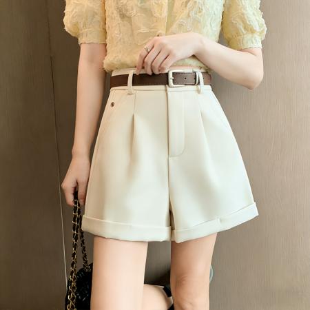 BY18768# 新款老钱风高腰显瘦外穿百搭垂感西装a字阔腿休闲裤短裤 服裝批發女裝批發服飾貨源