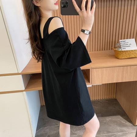 BY18770# 抖音质量/纯棉/设计感宽松露肩时尚短袖T 服裝批發女裝批發服飾貨源