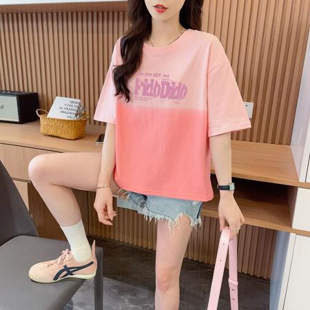 BY18771# 抖音质量/纯棉/后包领/宽松短款时尚拼色扎染上衣 服裝批發女裝批發服飾貨源