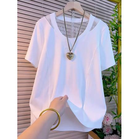 BY18777# 刺绣+蕾丝大码200斤蕾丝拼接T恤 服裝批發女裝批發服飾貨源