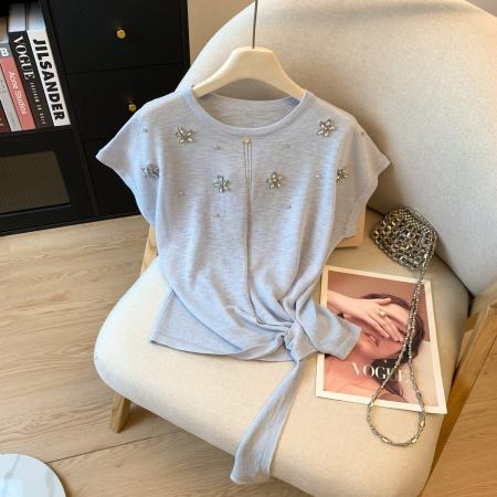 BY18781# 萤星点点夏季新款时尚百搭重工钉钻莱赛尔天丝轻薄透气上衣 服裝批發女裝批發服飾貨源