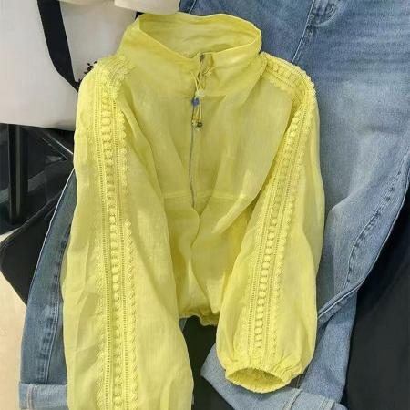 BY18783# 欧货拼接蕾丝新款长袖立领防晒宽松衣女外套休闲春夏百搭上衣 服裝批發女裝批發服飾貨源