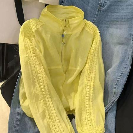 BY18783# 欧货拼接蕾丝新款长袖立领防晒宽松衣女外套休闲春夏百搭上衣 服裝批發女裝批發服飾貨源