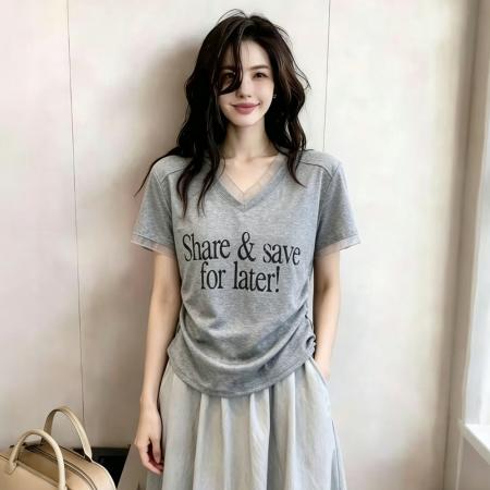 BY18800# 夏季新款拼接蕾丝英文字母简约收腰短袖T恤上衣女 服裝批發女裝批發服飾貨源