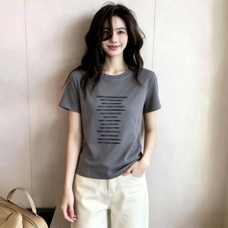 BY18805# 夏季新款字母印花通勤ins韩版绝美短袖T恤上衣女 服裝批發女裝批發服飾貨源