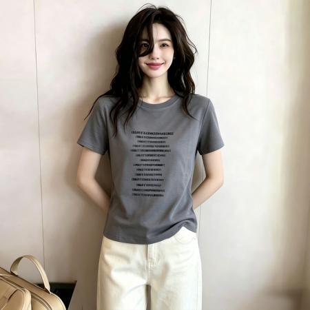 BY18805# 夏季新款字母印花通勤ins韩版绝美短袖T恤上衣女 服裝批發女裝批發服飾貨源