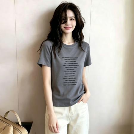 BY18805# 夏季新款字母印花通勤ins韩版绝美短袖T恤上衣女 服裝批發女裝批發服飾貨源