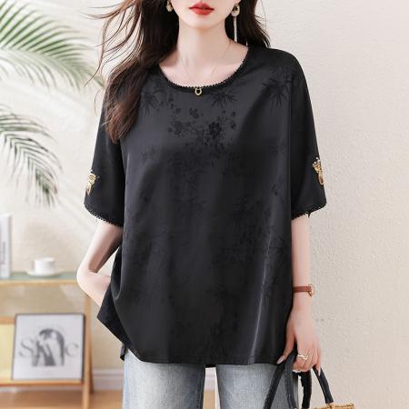 BY18817# 钉珠提花短袖...