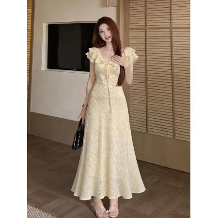 BY18831# 夏季新款胖mm法式优雅度假连衣裙V领碎花纯欲高腰裙子女 服裝批發女裝批發服飾貨源