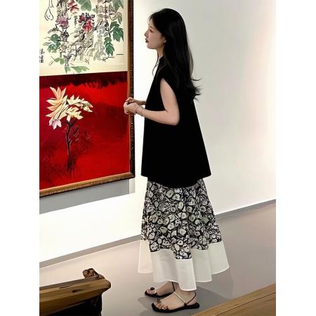 BY18840# 五一出游出片穿搭一整套小个子韩系无袖碎花裙套装女夏季新款 服裝批發女裝批發服飾貨源