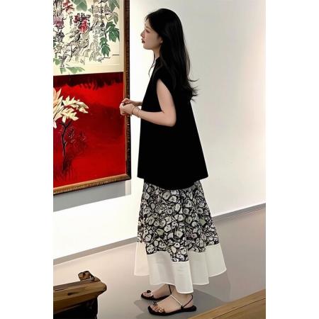 BY18840# 五一出游出片穿搭一整套小个子韩系无袖碎花裙套装女夏季新款 服裝批發女裝批發服飾貨源