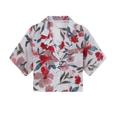 BY18841# 西装领宽松短袖小碎花衬衫女雪纺上衣 服裝批發女裝批發服飾貨源