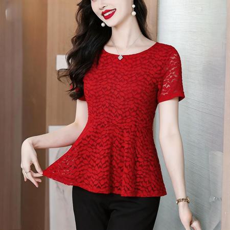 BY18843# 新款简约美蕾丝上衣宽松装短袖 服裝批發女裝批發服飾貨源