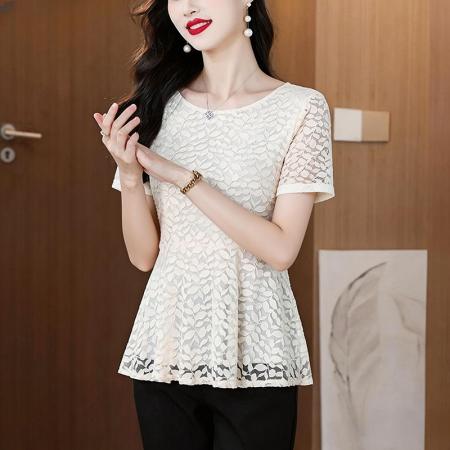 BY18843# 新款简约美蕾丝上衣宽松装短袖 服裝批發女裝批發服飾貨源