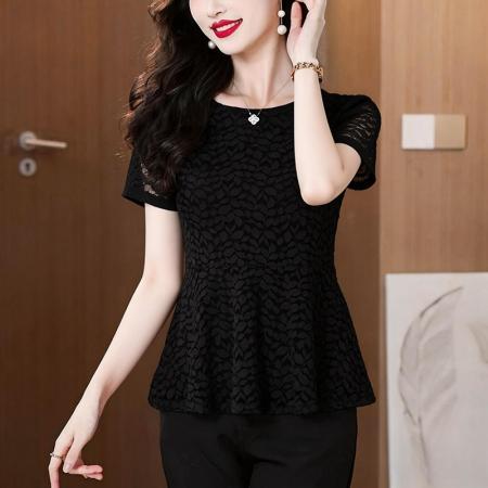 BY18843# 新款简约美蕾丝上衣宽松装短袖 服裝批發女裝批發服飾貨源