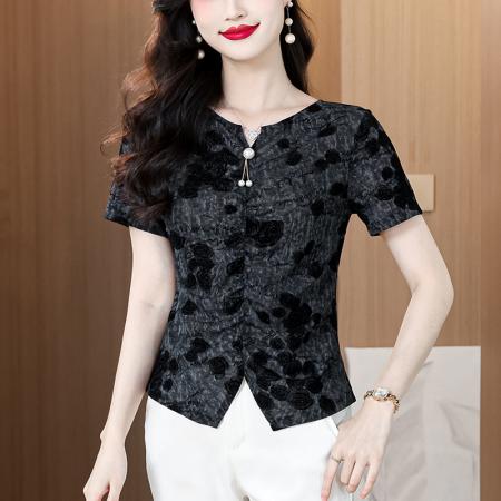 BY18844# 提花短袖T恤 服裝批發女裝批發服飾貨源