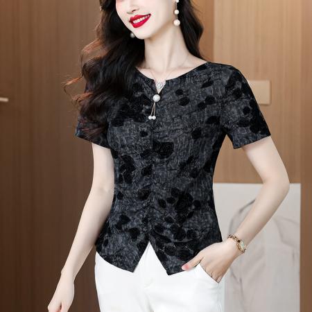 BY18844# 提花短袖T恤 服裝批發女裝批發服飾貨源