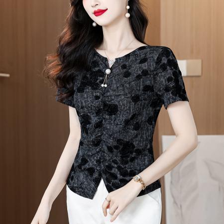 BY18844# 提花短袖T恤 服裝批發女裝批發服飾貨源