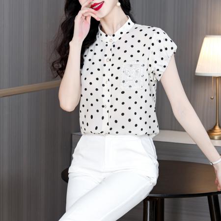 BY18845# 时尚女装波点雪纺衫女夏季新款衬衫上衣款减龄七分袖小衫 服裝批發女裝批發服飾貨源