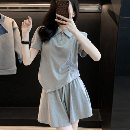 BY18849# 灰色休闲运动短袖套装女夏季时尚网红炸街俏皮活泼阔腿短裤两件套 服裝批發女裝批發服飾貨源