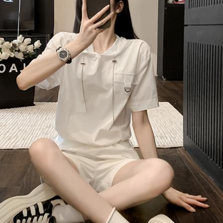 BY18853# 夏季新款网红显瘦减龄高级时尚休闲运动跑步白色短袖套装裤女 服裝批發女裝批發服飾貨源