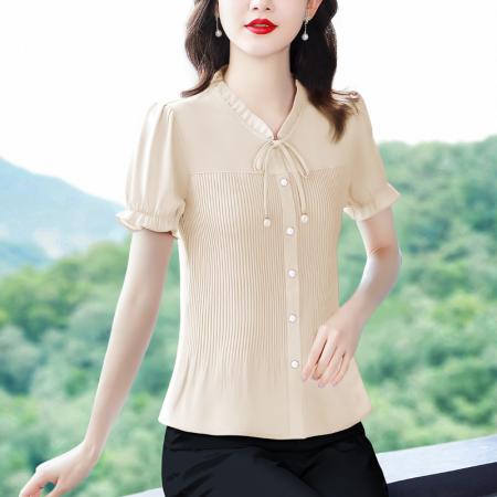 BY18861# 夏季新款衬衣女修身短袖复古甜美减龄少女感洋气上衣 服裝批發女裝批發服飾貨源