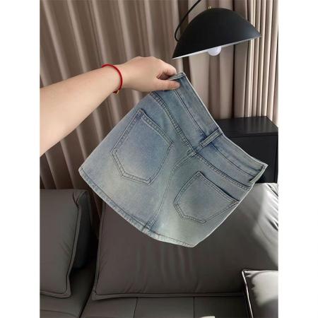 BY18865# 韩系复古美式烫钻牛仔半身裙女夏季胖mm高腰显瘦包臀a字短裙裤子 服裝批發女裝批發服飾貨源