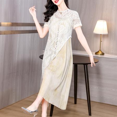 BY18868# 不规则镂空蕾丝罩衫连衣裙套装女夏季新款超好看吊带裙两件套 服裝批發女裝批發服飾貨源