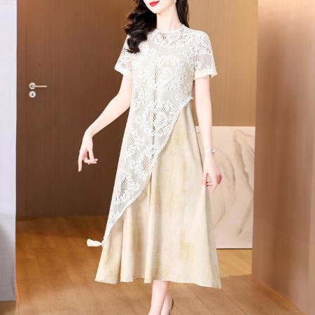 BY18868# 不规则镂空蕾丝罩衫连衣裙套装女夏季新款超好看吊带裙两件套 服裝批發女裝批發服飾貨源