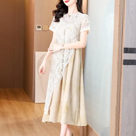 BY18868# 不规则镂空蕾丝罩衫连衣裙套装女夏季新款超好看吊带裙两件套 服裝批發女裝批發服飾貨源