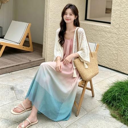 BY18875# 法式甜美渐变吊带连衣裙女夏季高级感气质海边度假绝美仙女长裙 服裝批發女裝批發服飾貨源