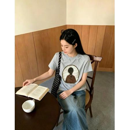 BY18878# 26夏季韩系新款纯棉短袖T恤时尚百搭减龄趣味小女孩印花休闲上衣 服裝批發女裝批發服飾貨源