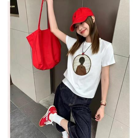 BY18878# 26夏季韩系新款纯棉短袖T恤时尚百搭减龄趣味小女孩印花休闲上衣 服裝批發女裝批發服飾貨源