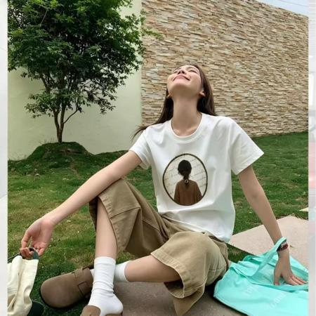 BY18878# 26夏季韩系新款纯棉短袖T恤时尚百搭减龄趣味小女孩印花休闲上衣 服裝批發女裝批發服飾貨源