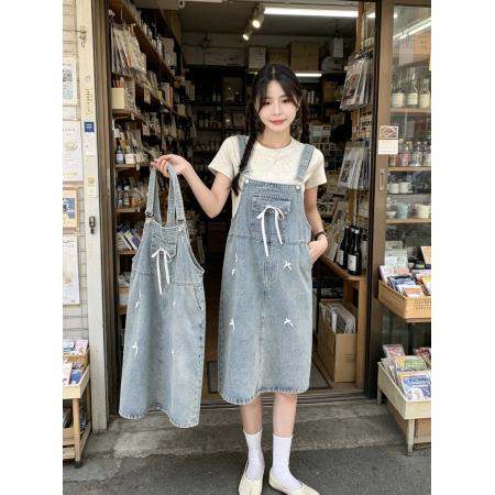 BY18882# 巨好看牛仔背带连衣裙女夏新款韩系学院风减龄宽松休闲吊带裙 服裝批發女裝批發服飾貨源