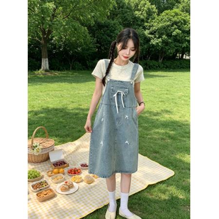 BY18882# 巨好看牛仔背带连衣裙女夏新款韩系学院风减龄宽松休闲吊带裙 服裝批發女裝批發服飾貨源