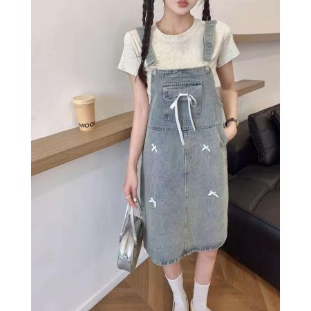 BY18882# 巨好看牛仔背带连衣裙女夏新款韩系学院风减龄宽松休闲吊带裙 服裝批發女裝批發服飾貨源