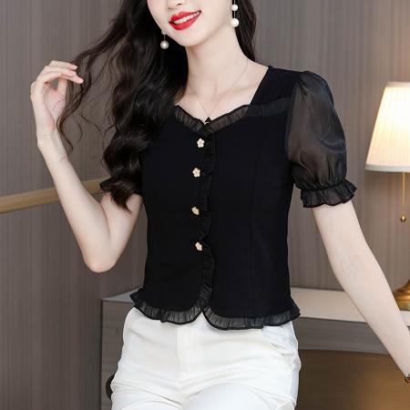 BY18894# 休闲短袖t恤女夏季新款洋气时尚百搭收腰半袖小衫上衣潮 服裝批發女裝批發服飾貨源