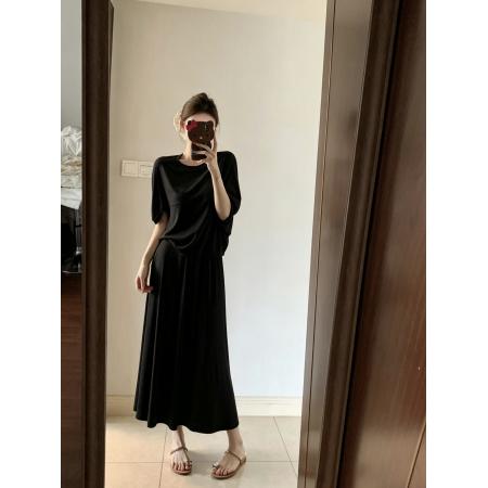 BY18898# 不减价夏季新款亚麻烟粉色气质罩衫半身长裙套装 服裝批發女裝批發服飾貨源
