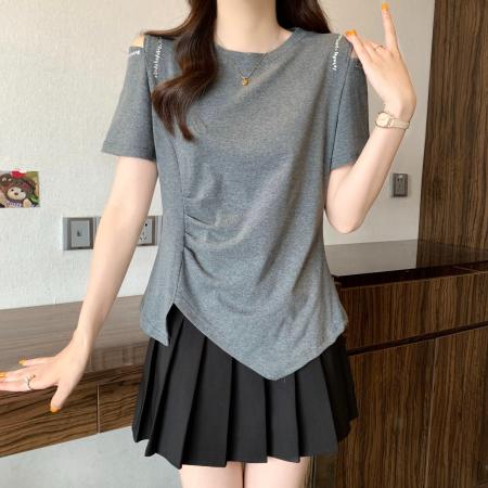 BY18903# 款精棉夏季不规则设计露肩T恤上衣 服裝批發女裝批發服飾貨源