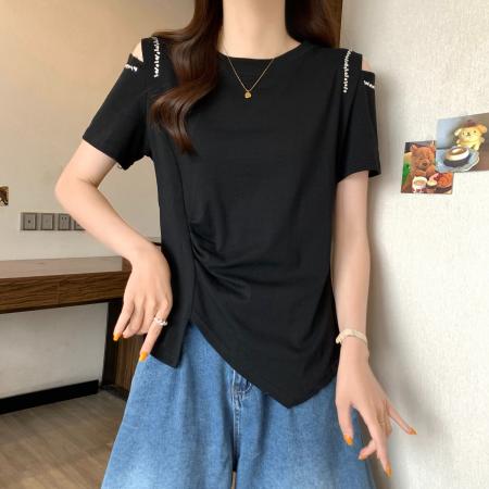 BY18903# 款精棉夏季不规则设计露肩T恤上衣 服裝批發女裝批發服飾貨源