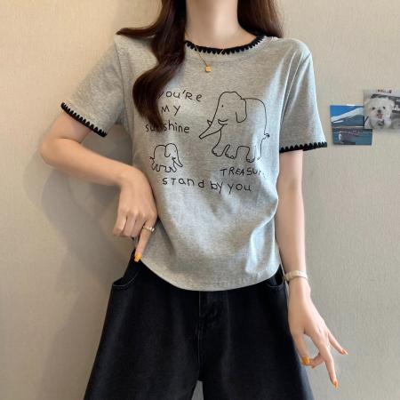 BY18905# 棉夏季遮肚显瘦韩系撞色圆领上衣 服裝批發女裝批發服飾貨源