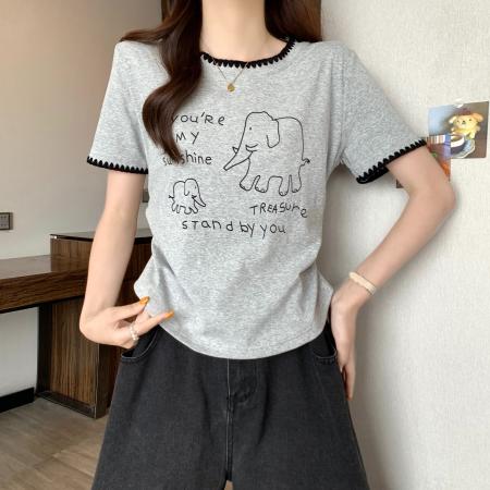 BY18905# 棉夏季遮肚显瘦韩系撞色圆领上衣 服裝批發女裝批發服飾貨源