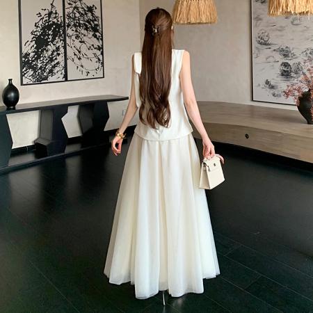 BY18909# 温柔风假两件连衣裙女夏季收腰显瘦气质长款大摆仙女裙 服裝批發女裝批發服飾貨源