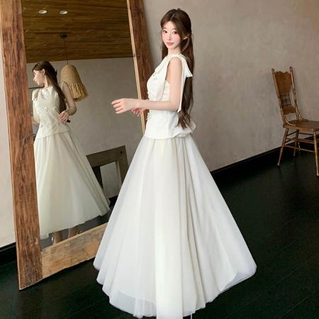 BY18909# 温柔风假两件连衣裙女夏季收腰显瘦气质长款大摆仙女裙 服裝批發女裝批發服飾貨源