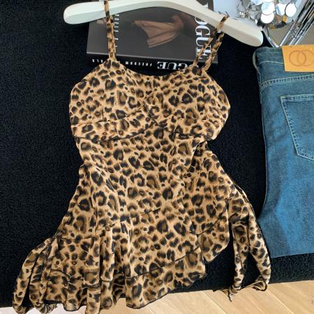 BY18920# 夏季新款美式复古性感辣妹豹纹吊带背心修身设计感上衣 服裝批發女裝批發服飾貨源